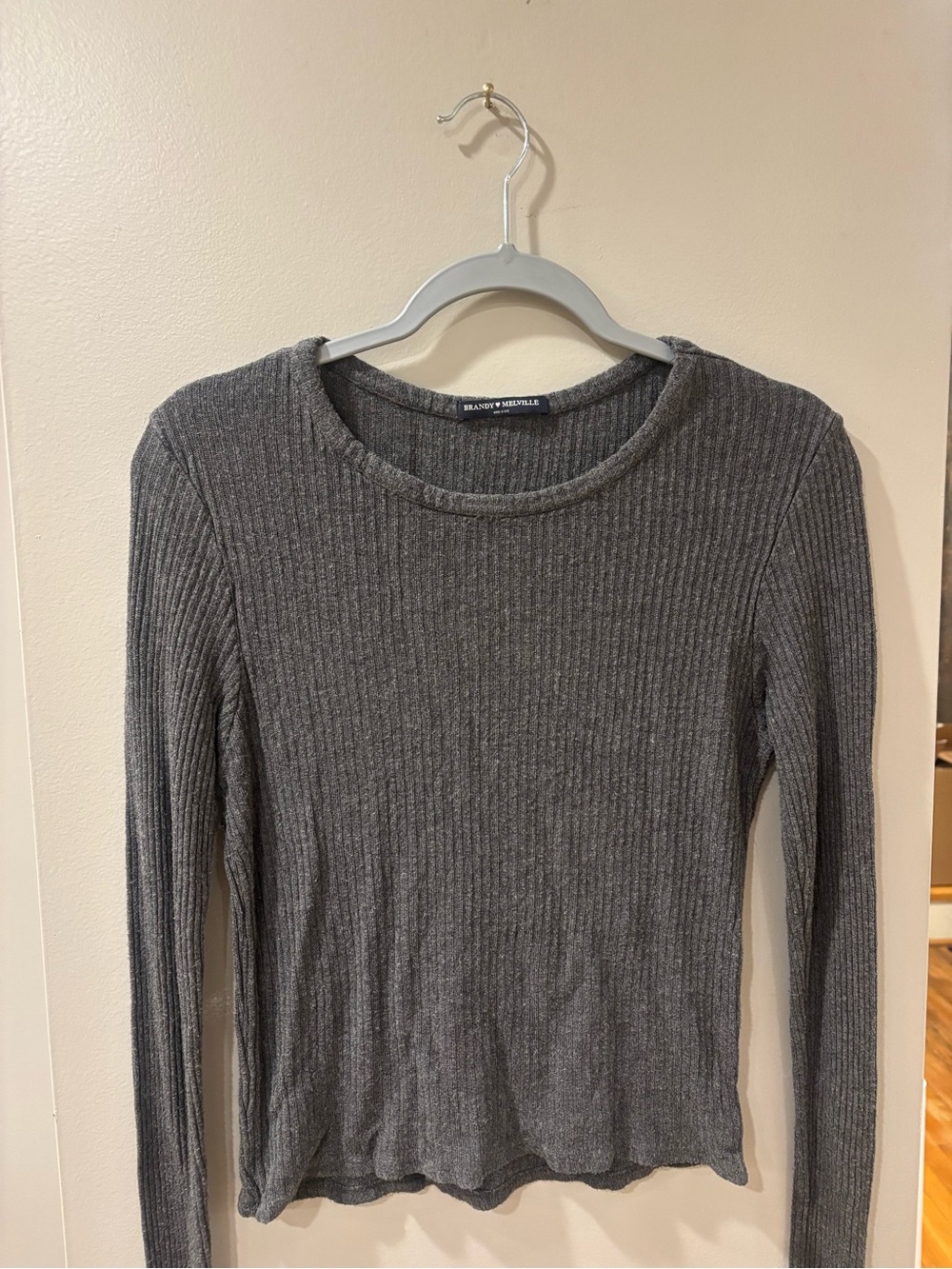 Brandy Melville Dark Gray Ribbed Long-Sleeve Top
